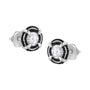 Aretes de botón solitarios milgrain de doble halo y 4 garras con diamantes redondos en plata de ley bañada en rodio negro, foto 3