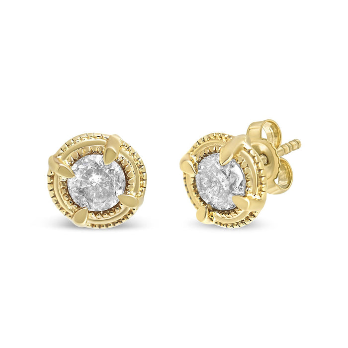Round Brilliant-Cut Diamond Solitaire Milgrain Stud Earrings in Sterling Silver, photo 6