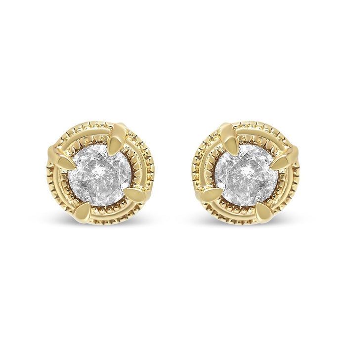 Round Brilliant-Cut Diamond Solitaire Milgrain Stud Earrings in Sterling Silver, photo 14