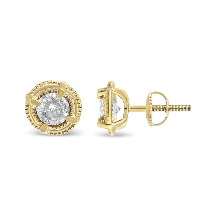 Round Brilliant-Cut Diamond Solitaire Milgrain Stud Earrings in Sterling Silver, photo 30