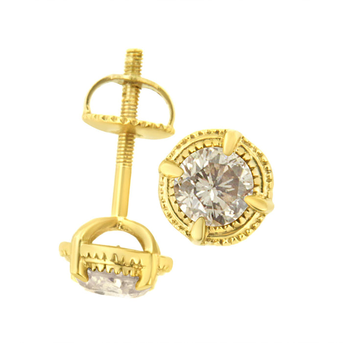 Round Brilliant-Cut Diamond Solitaire Milgrain Stud Earrings in Sterling Silver, photo 38