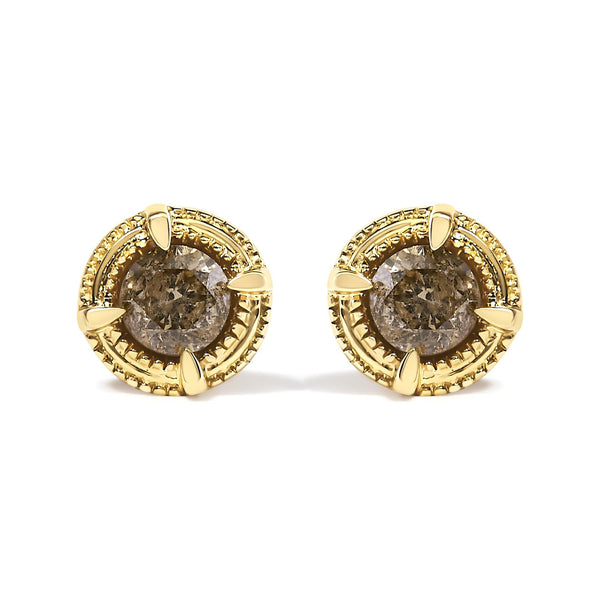 Aretes de botón solitario de milgrain con diamantes redondos de talla brillante en plata de ley, foto 1