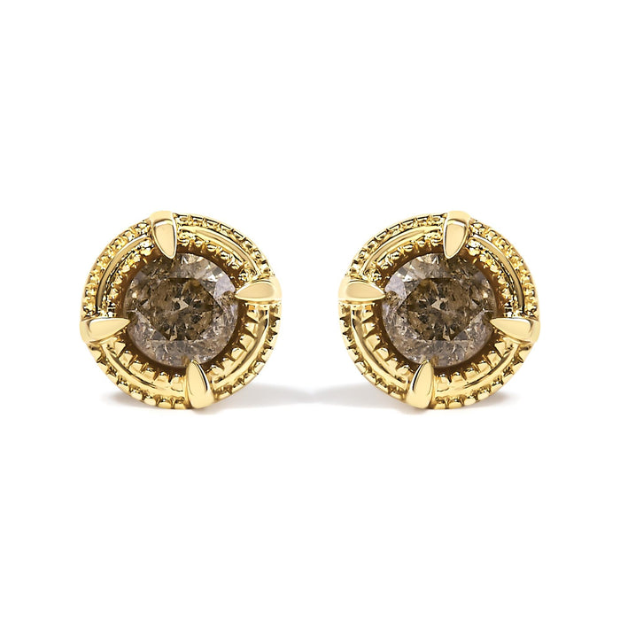 Round Brilliant-Cut Diamond Solitaire Milgrain Stud Earrings in Sterling Silver, photo 1