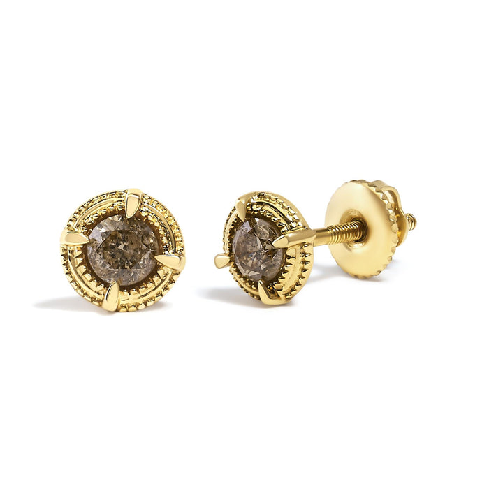 Round Brilliant-Cut Diamond Solitaire Milgrain Stud Earrings in Sterling Silver, photo 9