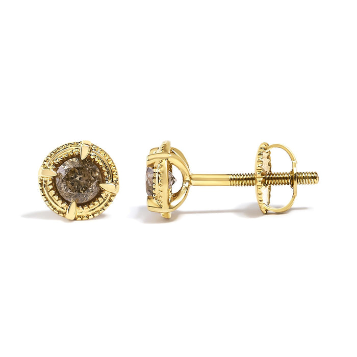 Round Brilliant-Cut Diamond Solitaire Milgrain Stud Earrings in Sterling Silver, photo 25