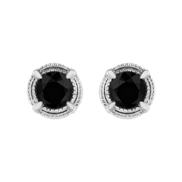 Aretes de botón solitarios milgrain modernos de 4 garras con diamantes de color tratados en plata de ley, foto 1