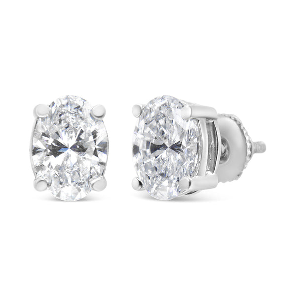 Lab-Grown Oval Solitaire Diamond Stud Earrings in 14K White Gold, photo 2