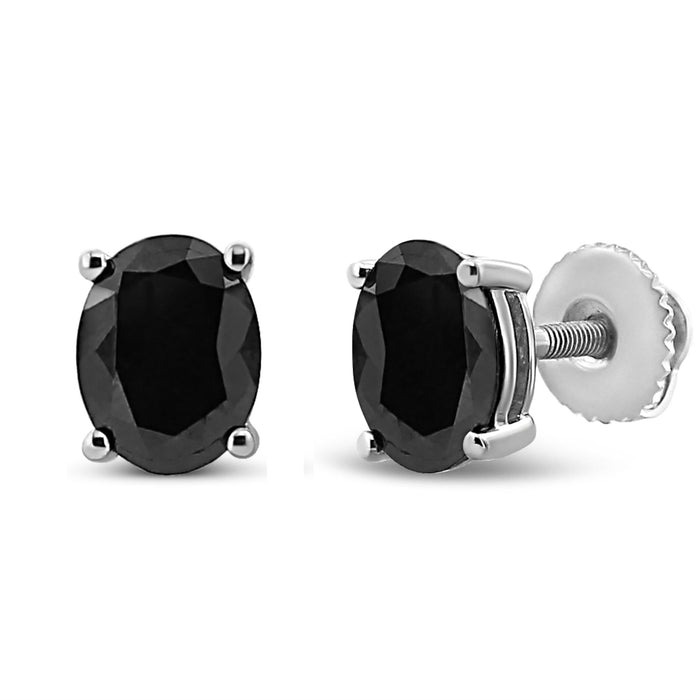 Prong-Set Treated Black Oval Diamond Stud Earrings in Sterling Silver, photo 3