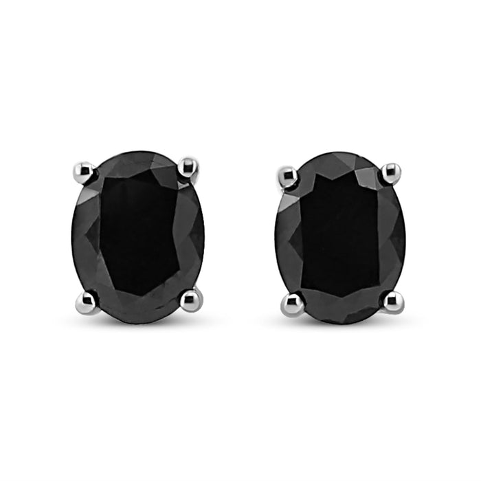 Prong-Set Treated Black Oval Diamond Stud Earrings in Sterling Silver, photo 7