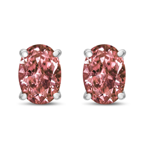 1.09 Ct. T.W. Lab-Grown Pink Oval 4 Prong-Set Classic Diamond Solitaire Stud Earrings in 14K White Gold, photo 2