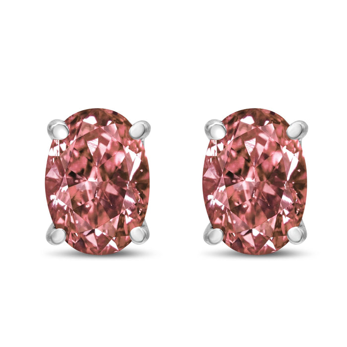 Aretes de botón solitarios de 4 garras con diamantes rosados cultivados en laboratorio de 1.09 ct. p.t. en oro blanco de 14K, foto 2