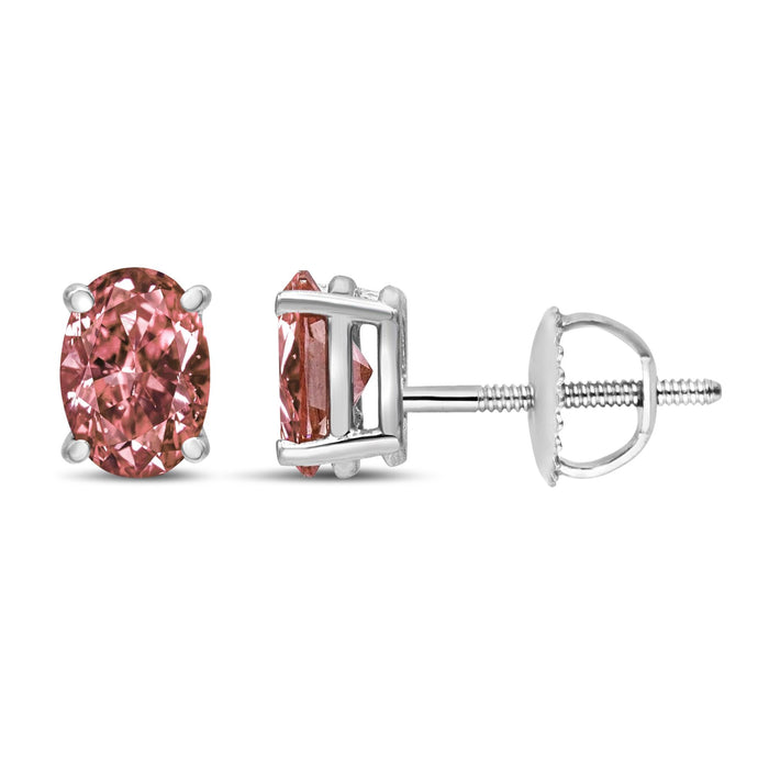 Aretes de botón solitarios de 4 garras con diamantes rosados cultivados en laboratorio de 1.09 ct. p.t. en oro blanco de 14K, foto 4