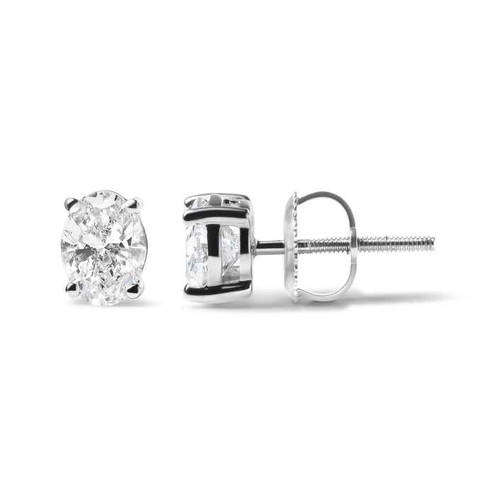 Aretes de botón solitarios de garras con diamantes ovalados cultivados en laboratorio de 0.75 ct. p.t. en oro blanco de 14K, foto 4