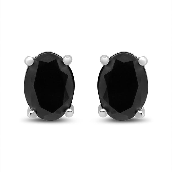 Aretes de botón de garras con diamantes negros ovalados tratados en plata de ley, foto 2