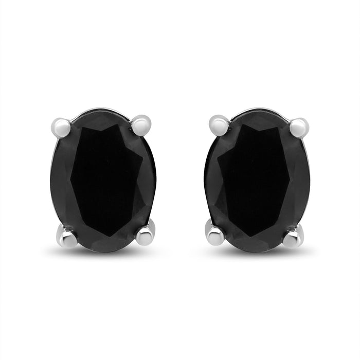Prong-Set Treated Black Oval Diamond Stud Earrings in Sterling Silver, photo 2