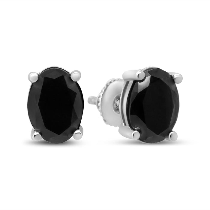 Prong-Set Treated Black Oval Diamond Stud Earrings in Sterling Silver, photo 6