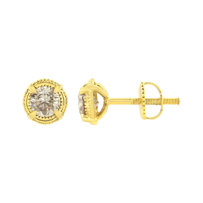 Round Brilliant-Cut Diamond Solitaire Milgrain Stud Earrings in Sterling Silver, photo 11
