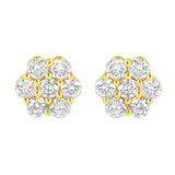 Aretes de flor con diamantes de 1 ct. p.t. en oro amarillo de 14K