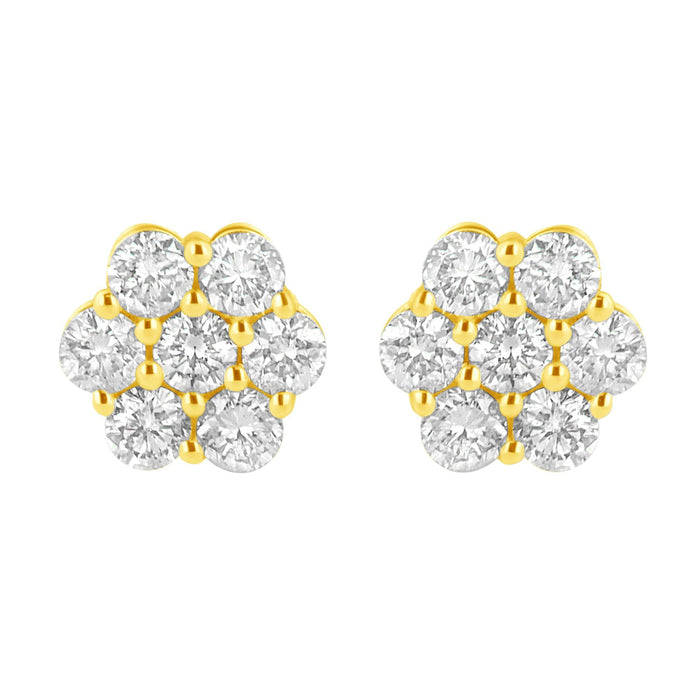 Aretes de flor con diamantes de 1 ct. p.t. en oro amarillo de 14K, foto 1
