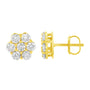 Aretes de flor con diamantes de 1 ct. p.t. en oro amarillo de 14K, foto 2