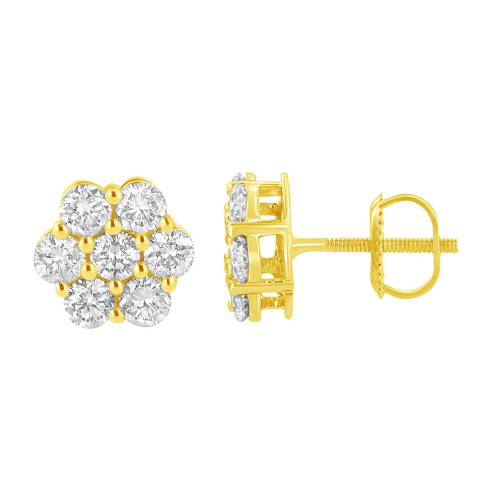 Aretes de flor con diamantes de 1 ct. p.t. en oro amarillo de 14K, foto 2