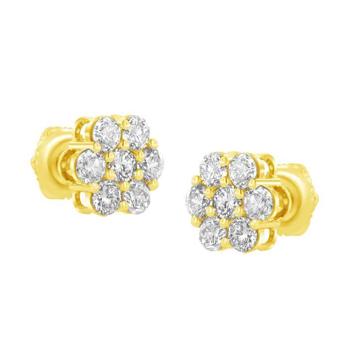 Aretes de flor con diamantes de 1 ct. p.t. en oro amarillo de 14K, foto 4