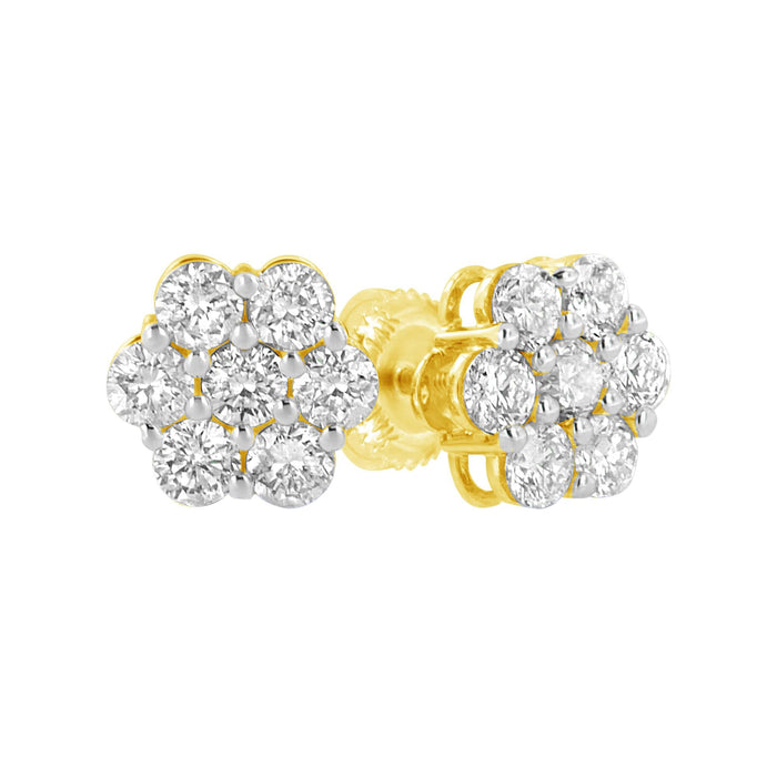 Aretes de flor con diamantes de 1 ct. p.t. en oro amarillo de 14K, foto 5