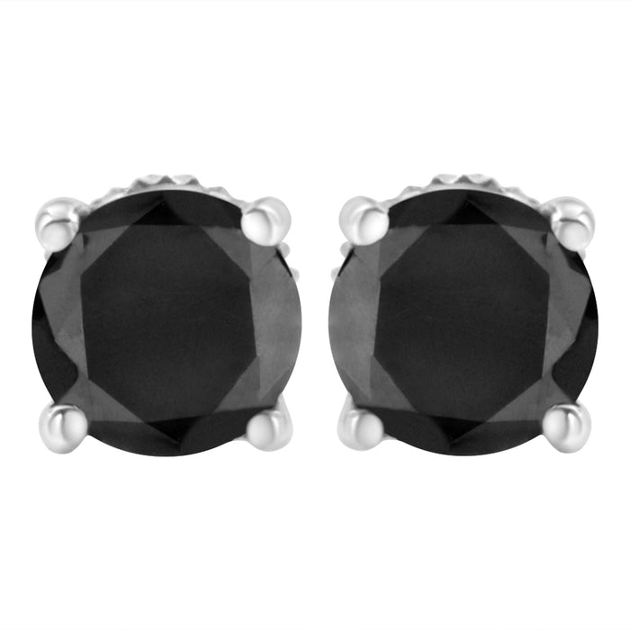 Aretes de botón clásicos de 4 garras con diamantes negros tratados y cierre de rosca en oro blanco de 14K, foto 3