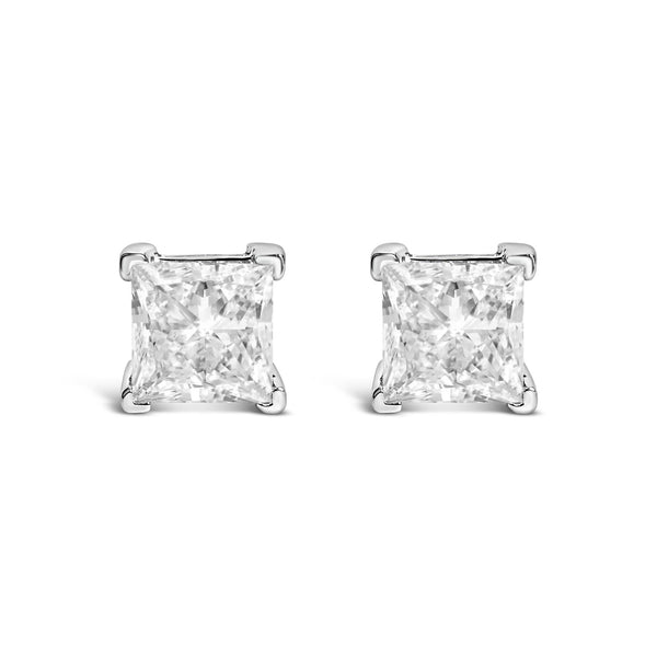 Princess-Cut Lab-Grown Diamond Solitaire Stud Earrings in 14K White Gold, photo 1