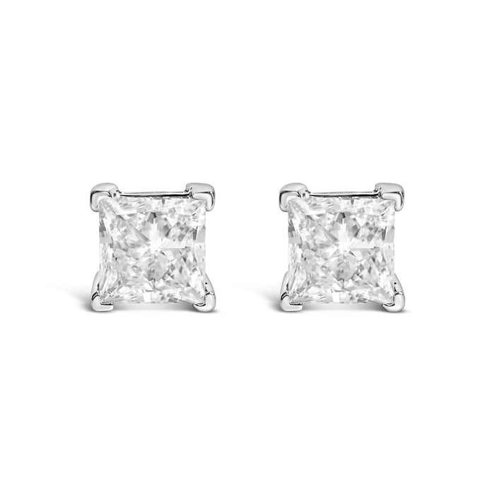 Princess-Cut Lab-Grown Diamond Solitaire Stud Earrings in 14K White Gold, photo 1