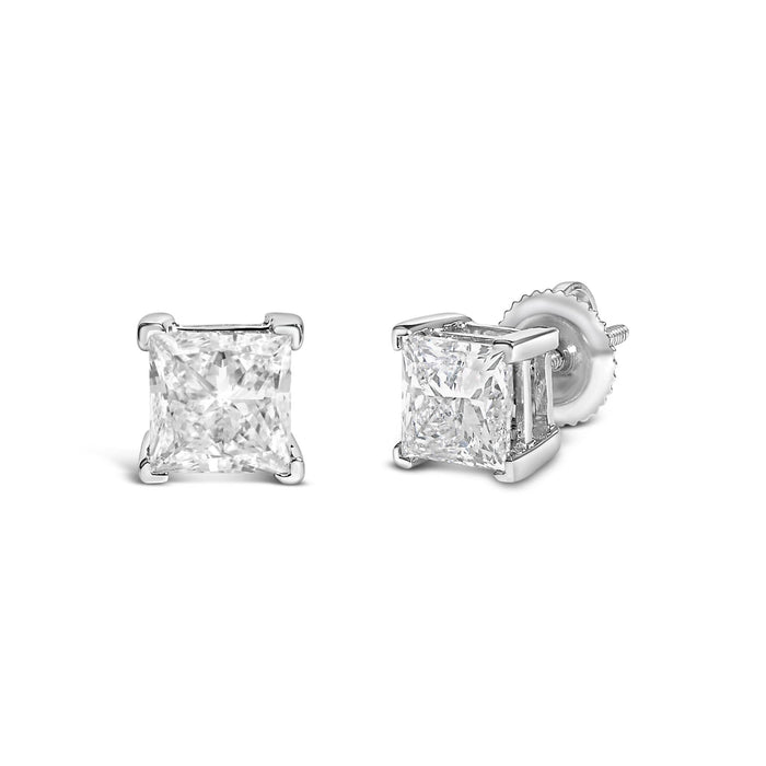 Princess-Cut Lab-Grown Diamond Solitaire Stud Earrings in 14K White Gold, photo 3