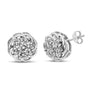 Aretes de botón de racimo calados con halo floral y diamantes redondos de 1/2 ct. p.t. en plata de ley, foto 2