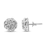 Aretes de botón de racimo calados con halo floral y diamantes redondos de 1/2 ct. p.t. en plata de ley, foto 4