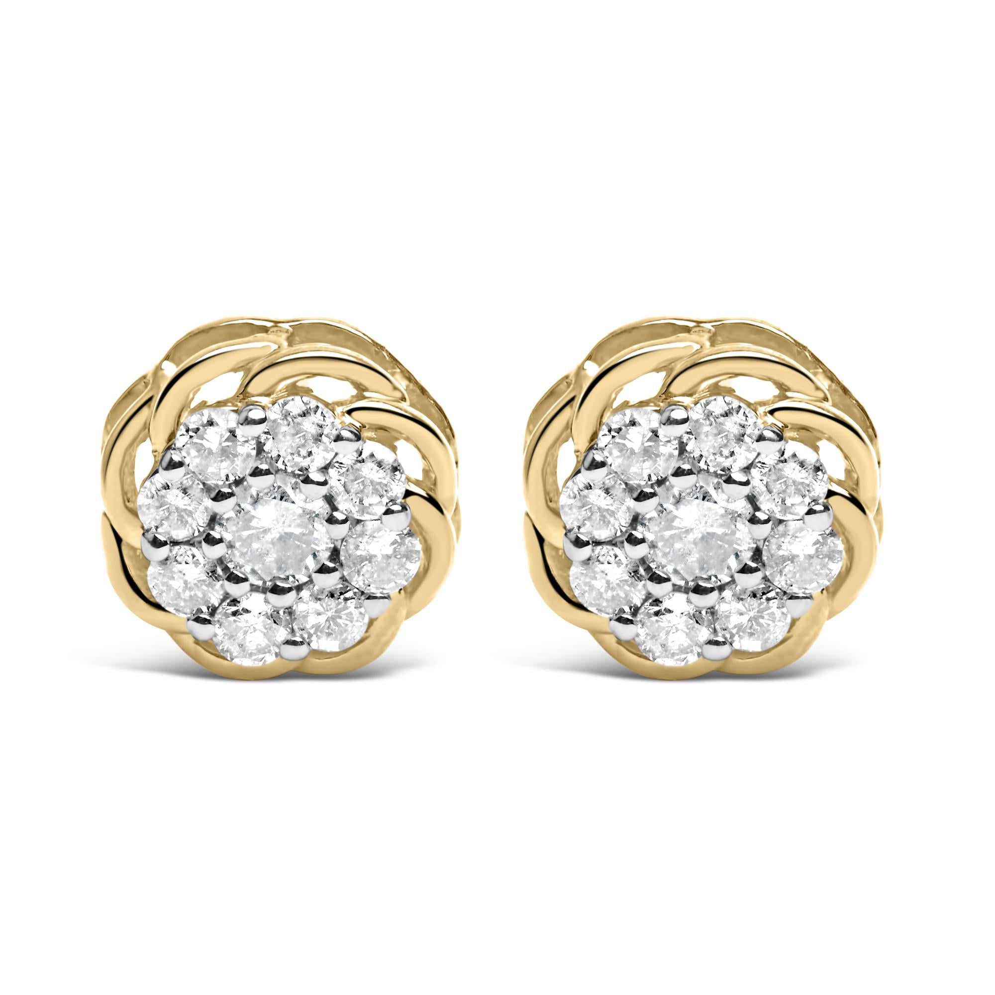 1/2 Ct. T.W. Diamond Cluster Stud Earrings in 10K Yellow Gold-Plated Sterling Silver, photo 1
