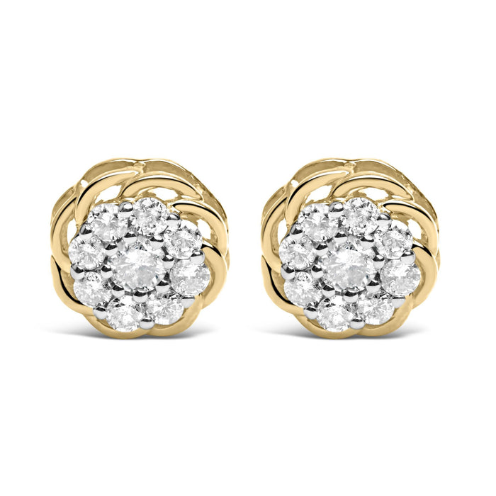 1/2 Ct. T.W. Diamond Cluster Stud Earrings in 10K Yellow Gold-Plated Sterling Silver, photo 1