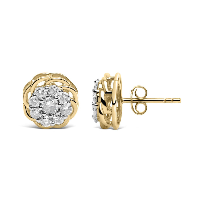 1/2 Ct. T.W. Diamond Cluster Stud Earrings in 10K Yellow Gold-Plated Sterling Silver, photo 4