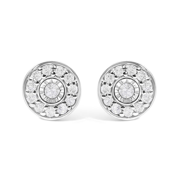 1/4 Ct. T.W. Diamond Miracle-Set Solitaire with Halo Stud Earrings in Sterling Silver, photo 1