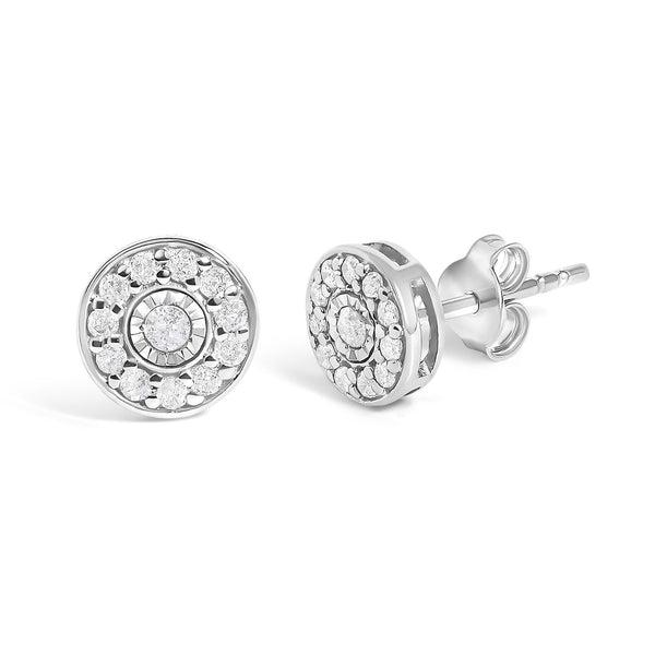 1/4 Ct. T.W. Diamond Miracle-Set Solitaire with Halo Stud Earrings in Sterling Silver, photo 2