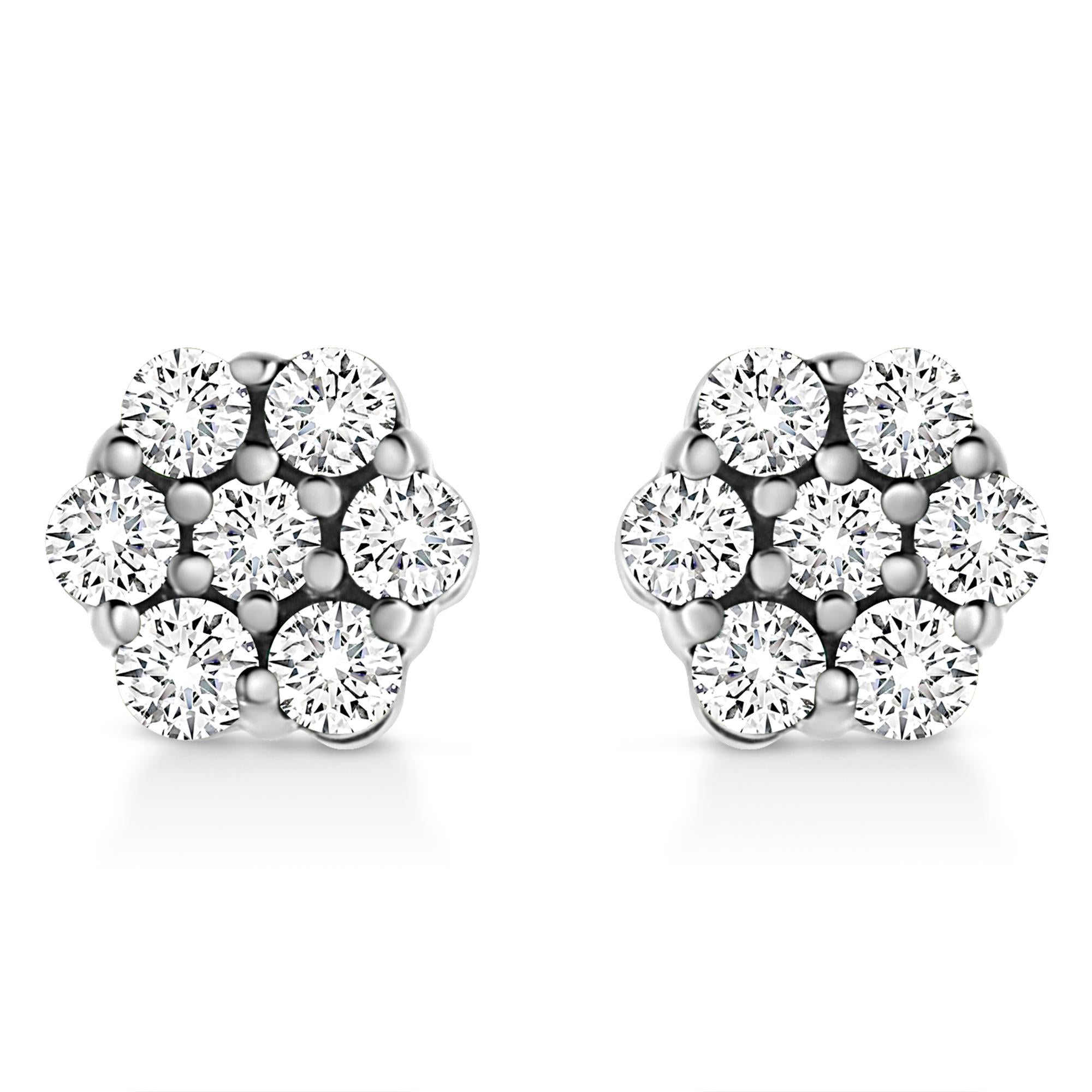 Aretes de botón de flor de garras con diamantes redondos de 1/2 ct. p.t. en oro blanco de 14K, foto 1