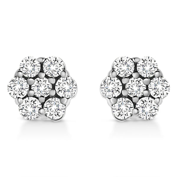 1/2 Ct. T.W. Prong-Set Round-Cut Diamond Flower Stud Earrings in 14K White Gold, photo 1