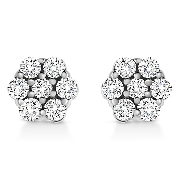 Aretes de botón de flor de garras con diamantes redondos de 1/2 ct. p.t. en oro blanco de 14K, foto 1