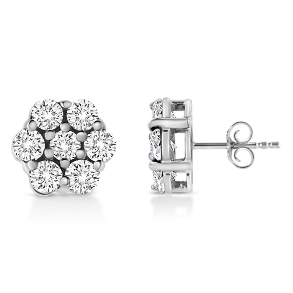 1/2 Ct. T.W. Prong-Set Round-Cut Diamond Flower Stud Earrings in 14K White Gold, photo 2