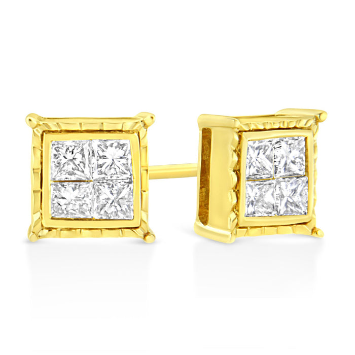Princess-Cut Diamond Square Stud Earrings in 14K Yellow Gold, photo 4