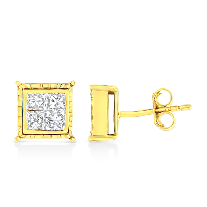 Princess-Cut Diamond Square Stud Earrings in 14K Yellow Gold, photo 8