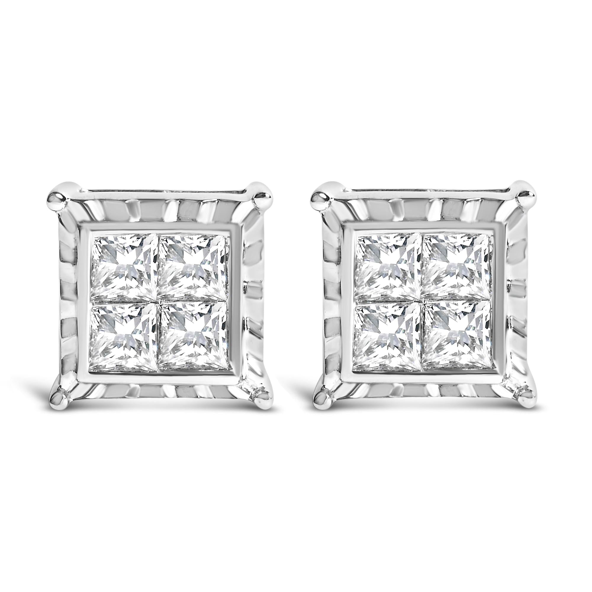 Aretes de botón cuádruples ondulados con diamantes cultivados en laboratorio de 2 ct. p.t. en oro blanco de 14K, foto 1