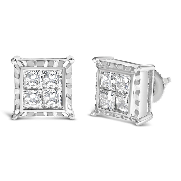 Aretes de botón cuádruples ondulados con diamantes cultivados en laboratorio de 2 ct. p.t. en oro blanco de 14K, foto 2