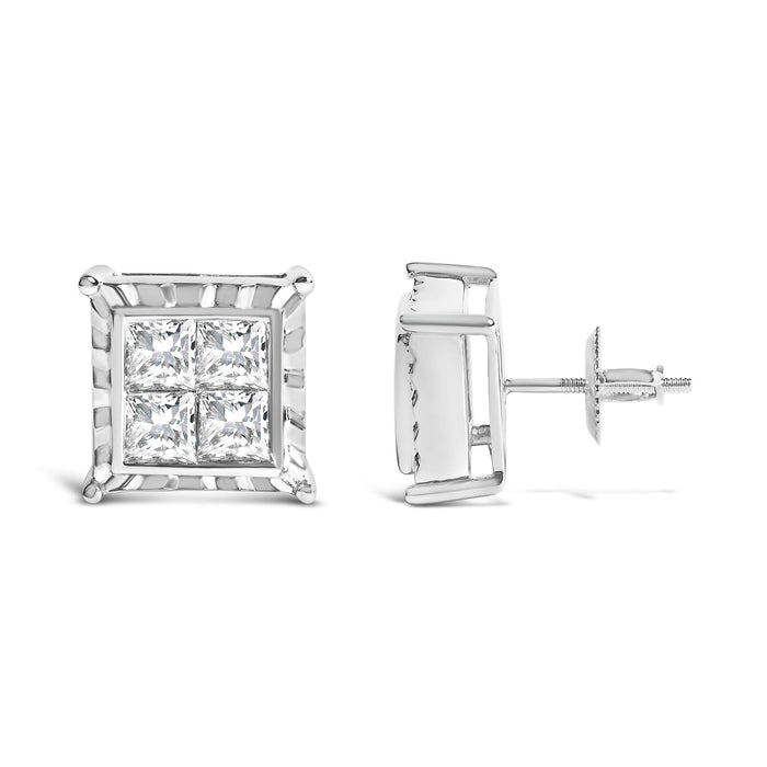 Aretes de botón cuádruples ondulados con diamantes cultivados en laboratorio de 2 ct. p.t. en oro blanco de 14K, foto 4