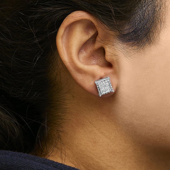 Aretes de botón cuádruples ondulados con diamantes cultivados en laboratorio de 2 ct. p.t. en oro blanco de 14K, foto 3