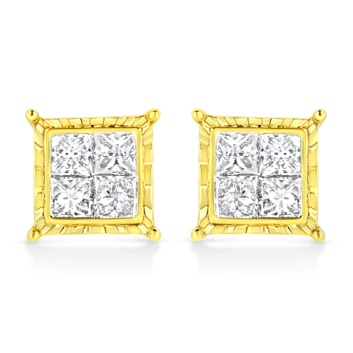 Princess-Cut Diamond Square Stud Earrings in 14K Yellow Gold, photo 1