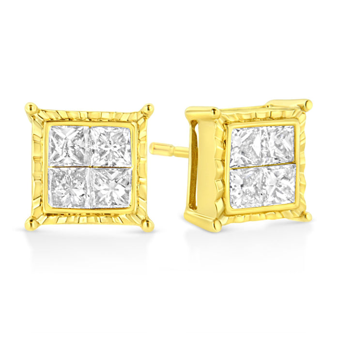 Princess-Cut Diamond Square Stud Earrings in 14K Yellow Gold, photo 3